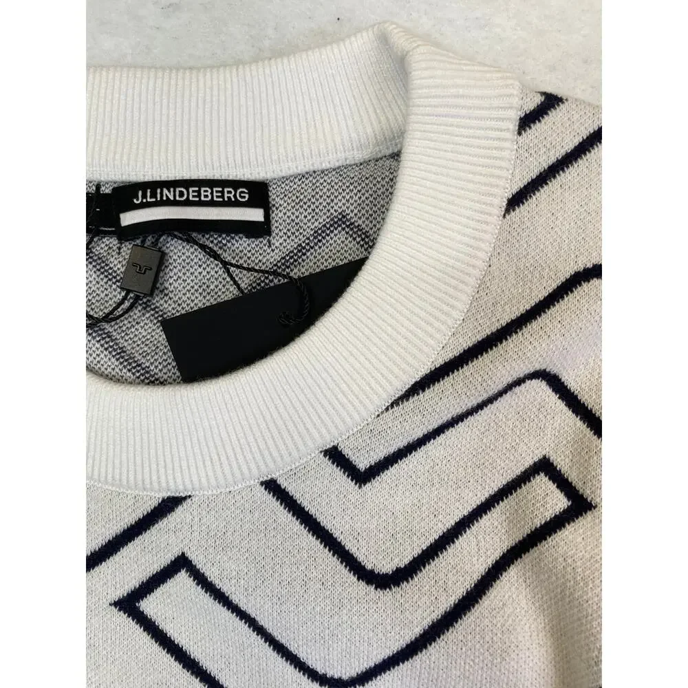 NWT J.Lindeberg Bridge Swirl Monogram Golf Sweater, Large, Navy White, 195$